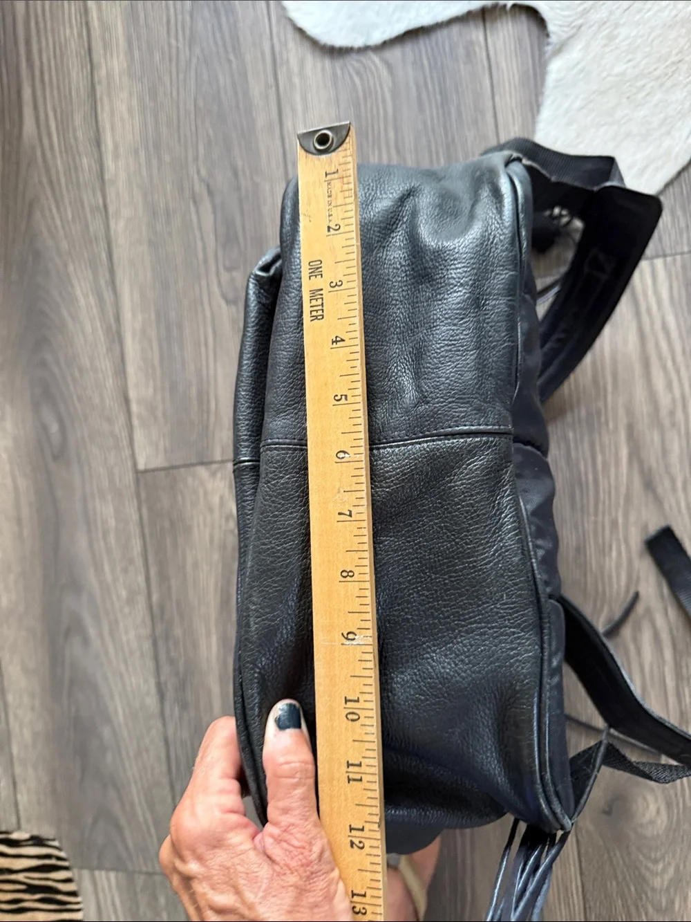 Vintage black genuine leather Backpack with removable Fringe full size